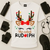 Adorable Rudolph Reindeer Christmas Pajama with Festive Lights Cooling Performance Crew T-Shirt