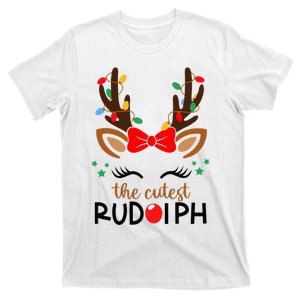 Adorable Rudolph Reindeer Christmas Pajama with Festive Lights T-Shirt