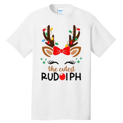 Adorable Rudolph Reindeer Christmas Pajama with Festive Lights Tall T-Shirt