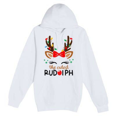 Adorable Rudolph Reindeer Christmas Pajama with Festive Lights Premium Pullover Hoodie