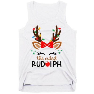 Adorable Rudolph Reindeer Christmas Pajama with Festive Lights Tank Top