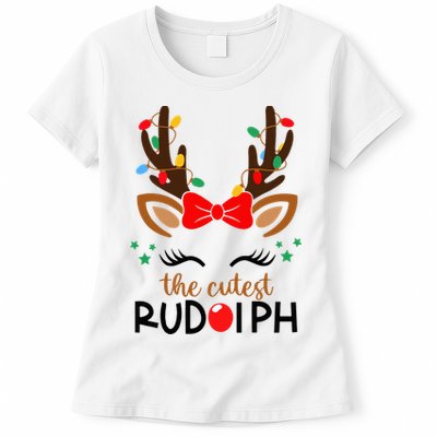 Adorable Rudolph Reindeer Christmas Pajama with Festive Lights Womens T-Shirt
