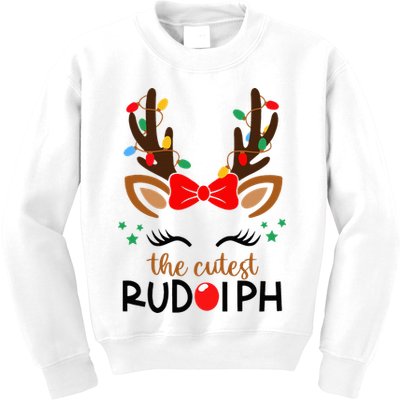 Adorable Rudolph Reindeer Christmas Pajama with Festive Lights Kids Sweatshirt