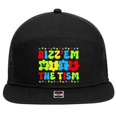 Autistic Rizz Rizzem With The Tism Meme Autism Awareness 7 Panel Mesh Trucker Snapback Hat