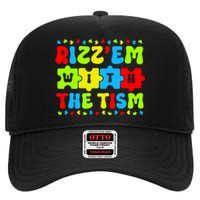 Autistic Rizz Rizzem With The Tism Meme Autism Awareness High Crown Mesh Back Trucker Hat