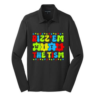 Autistic Rizz RizzEm With The Tism Meme Autism Awareness Gift Silk Touch Performance Long Sleeve Polo