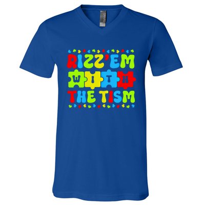 Autistic Rizz RizzEm With The Tism Meme Autism Awareness Gift V-Neck T-Shirt