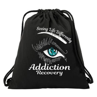 Addiction Recovery Ribbon Recovered To Addiction Drawstring Bag