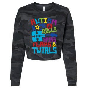 Autism rock rolls spins flaps twirls Cropped Pullover Crew