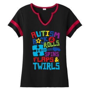 Autism rock rolls spins flaps twirls Ladies Halftime Notch Neck Tee