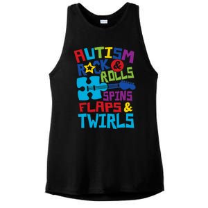 Autism rock rolls spins flaps twirls Ladies PosiCharge Tri-Blend Wicking Tank