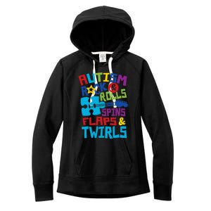 Autism rock rolls spins flaps twirls Women's Fleece Hoodie