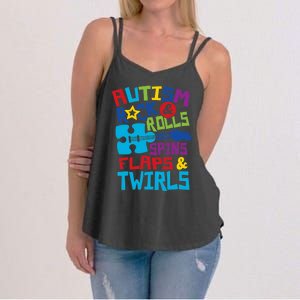 Autism rock rolls spins flaps twirls Women's Strappy Tank