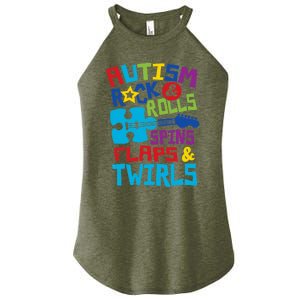 Autism rock rolls spins flaps twirls Women's Perfect Tri Rocker Tank