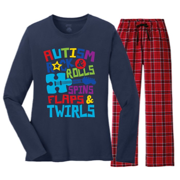 Autism rock rolls spins flaps twirls Women's Long Sleeve Flannel Pajama Set 