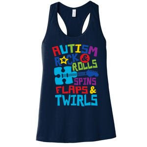 Autism rock rolls spins flaps twirls Women's Racerback Tank