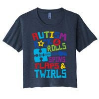 Autism rock rolls spins flaps twirls Women's Crop Top Tee