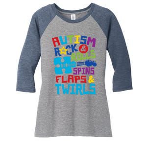 Autism rock rolls spins flaps twirls Women's Tri-Blend 3/4-Sleeve Raglan Shirt