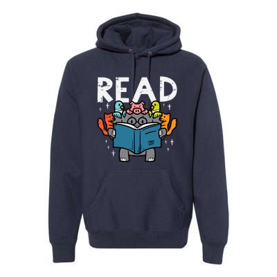 Animals Read Reading Book Librarian Across America Premium Hoodie