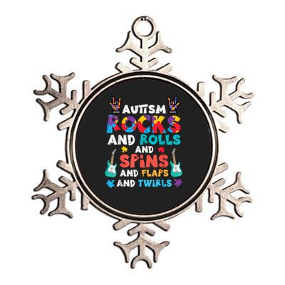 Autism Rocks Rolls Spins Flaps Awareness  Metallic Star Ornament