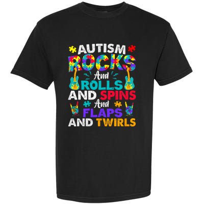 Autism Rocks Rolls Spins Flaps Awareness Garment-Dyed Heavyweight T-Shirt