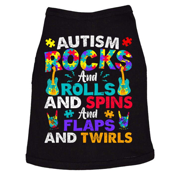 Autism Rocks Rolls Spins Flaps Awareness Doggie Tank