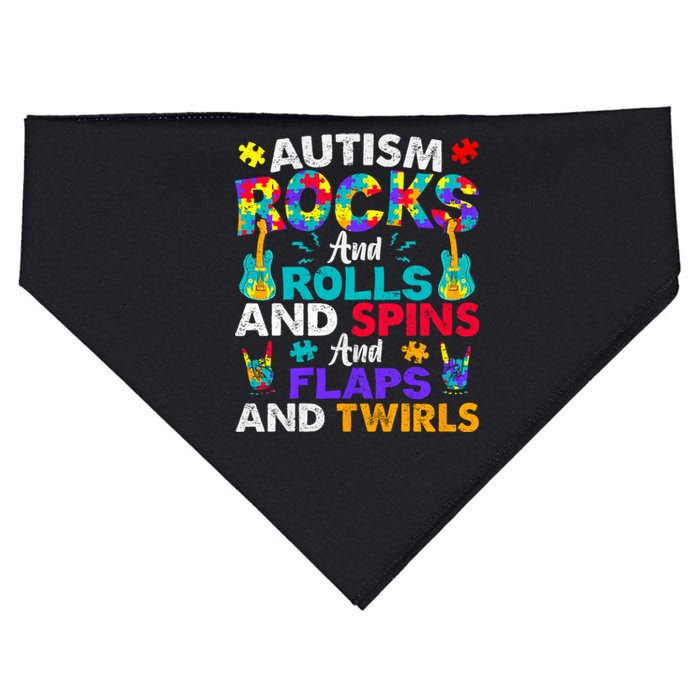 Autism Rocks Rolls Spins Flaps Awareness USA-Made Doggie Bandana