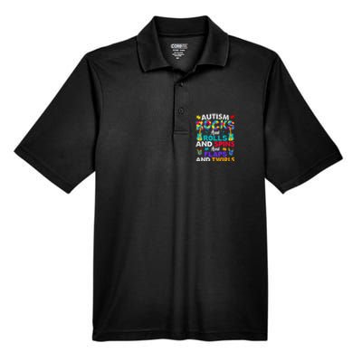 Autism Rocks Rolls Spins Flaps Awareness Men's Origin Performance Pique Polo