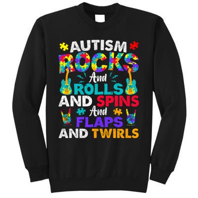 Autism Rocks Rolls Spins Flaps Awareness Sweatshirt