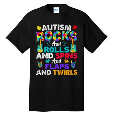 Autism Rocks Rolls Spins Flaps Awareness Tall T-Shirt