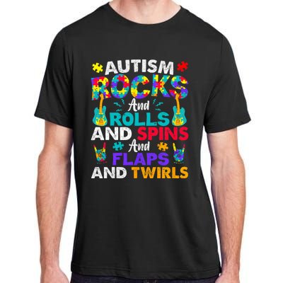 Autism Rocks Rolls Spins Flaps Awareness Adult ChromaSoft Performance T-Shirt