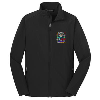 Autism Rocks Rolls Spins Flaps Awareness Core Soft Shell Jacket