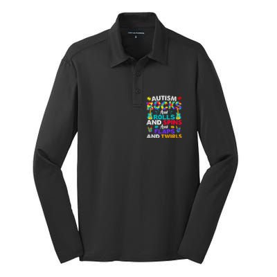 Autism Rocks Rolls Spins Flaps Awareness Silk Touch Performance Long Sleeve Polo