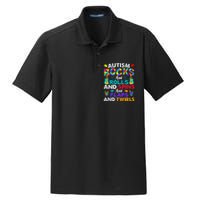 Autism Rocks Rolls Spins Flaps Awareness Dry Zone Grid Polo