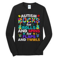 Autism Rocks Rolls Spins Flaps Awareness Tall Long Sleeve T-Shirt