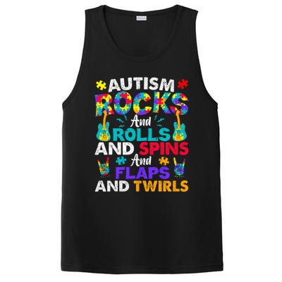 Autism Rocks Rolls Spins Flaps Awareness PosiCharge Competitor Tank