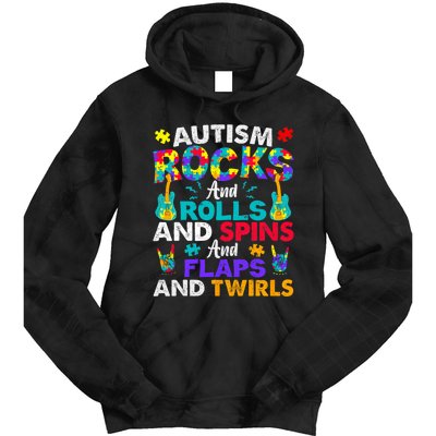 Autism Rocks Rolls Spins Flaps Awareness Tie Dye Hoodie