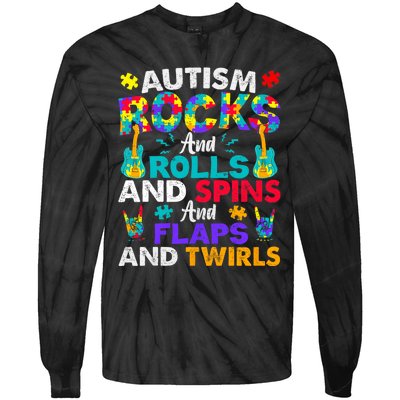 Autism Rocks Rolls Spins Flaps Awareness Tie-Dye Long Sleeve Shirt