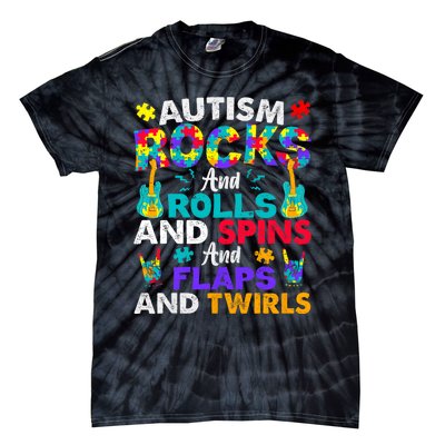 Autism Rocks Rolls Spins Flaps Awareness Tie-Dye T-Shirt