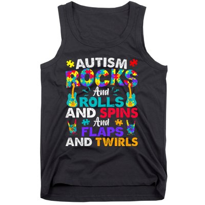 Autism Rocks Rolls Spins Flaps Awareness Tank Top