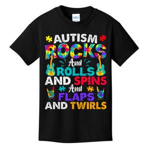 Autism Rocks Rolls Spins Flaps Awareness Kids T-Shirt