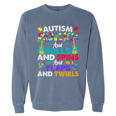 Autism Rocks Rolls Spins Flaps Awareness Garment-Dyed Sweatshirt