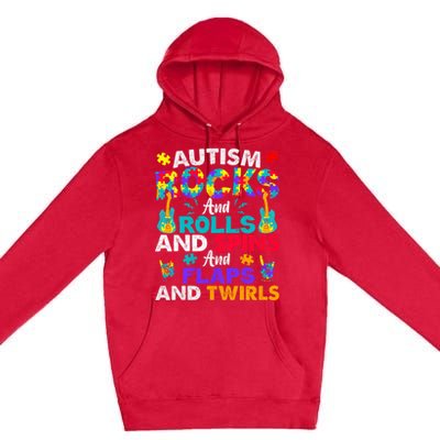 Autism Rocks Rolls Spins Flaps Awareness Premium Pullover Hoodie