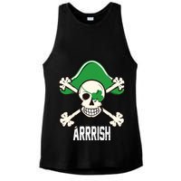 Arrrish Irish Clover skull St Patricks Day Ladies PosiCharge Tri-Blend Wicking Tank