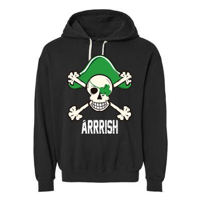 Arrrish Irish Clover skull St Patricks Day Garment-Dyed Fleece Hoodie