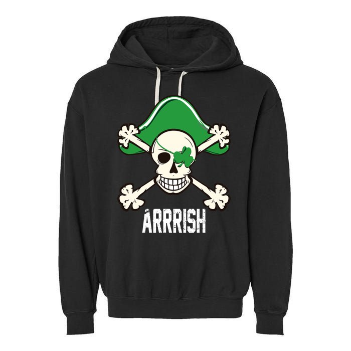 Arrrish Irish Clover skull St Patricks Day Garment-Dyed Fleece Hoodie