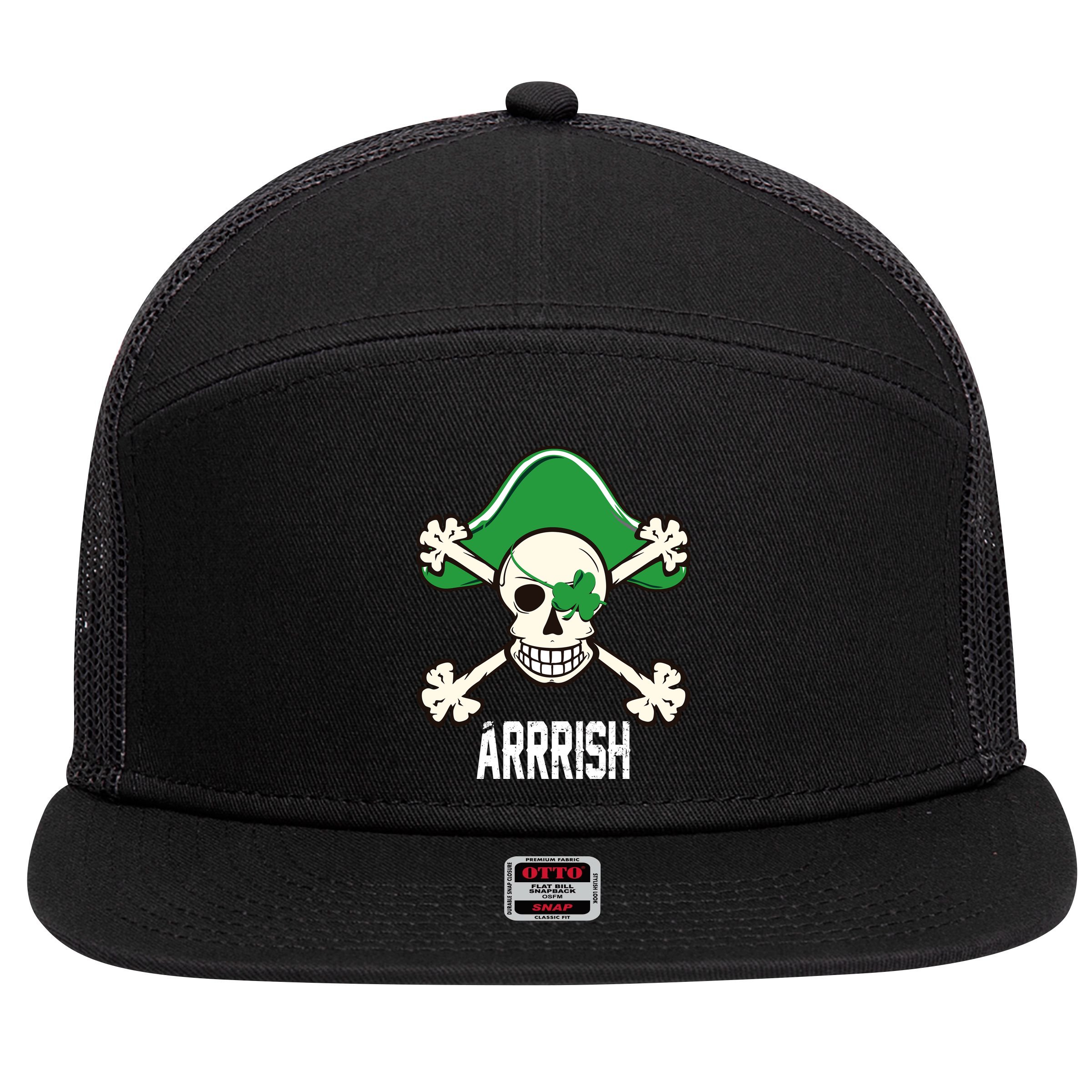 Arrrish Irish Clover skull St Patricks Day 7 Panel Mesh Trucker Snapback Hat