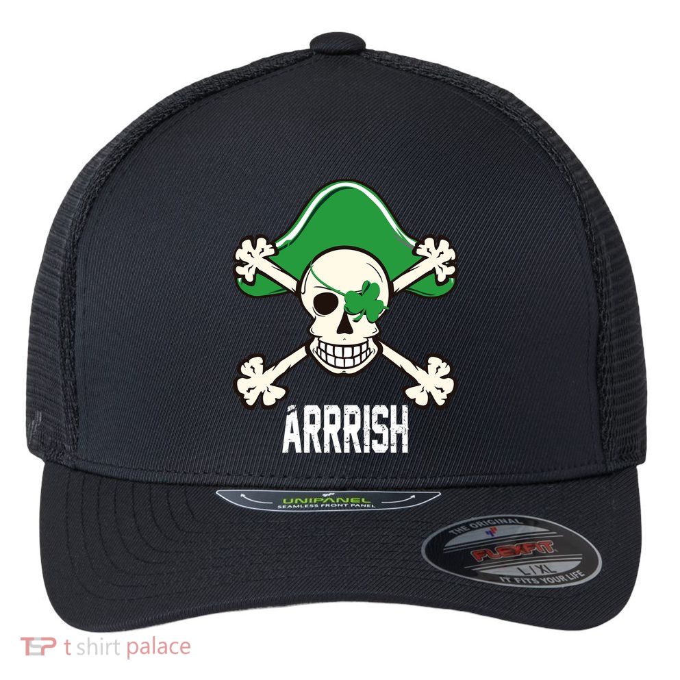 Arrrish Irish Clover skull St Patricks Day Flexfit Unipanel Trucker Cap