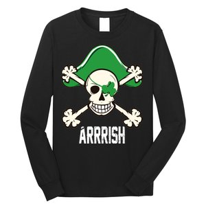 Arrrish Irish Clover skull St Patricks Day Long Sleeve Shirt