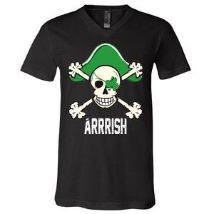 Arrrish Irish Clover skull St Patricks Day V-Neck T-Shirt